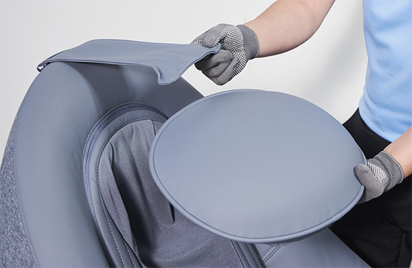 Service Step 1: Disassemble the leather cover of the Berex Pebble massage chair for service