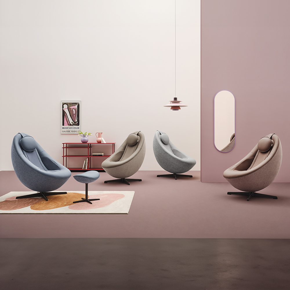 Coway Berex Pebble massage chair available in all color options: Mystic Gray, Sand Beige, Hazy Blue, and Terracotta Pink