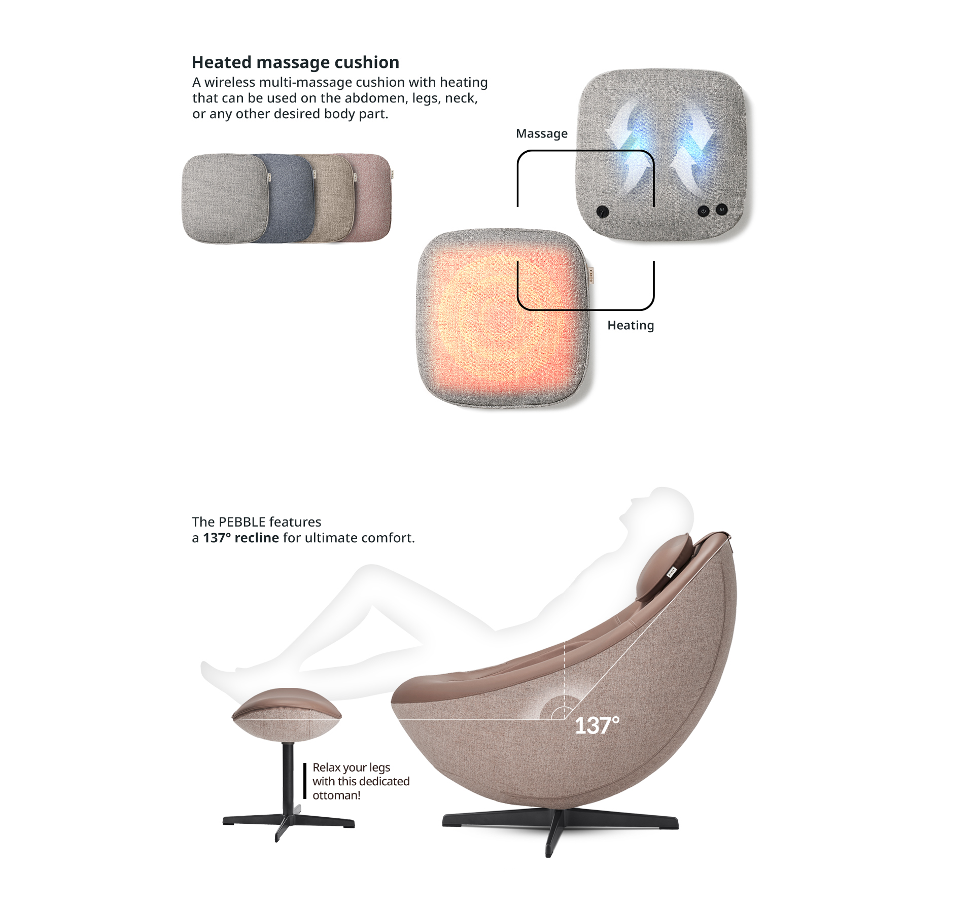 Coway Berex Pebble Massage Chair With Heated Cushion And 137° Recline For Ultimate Comfort