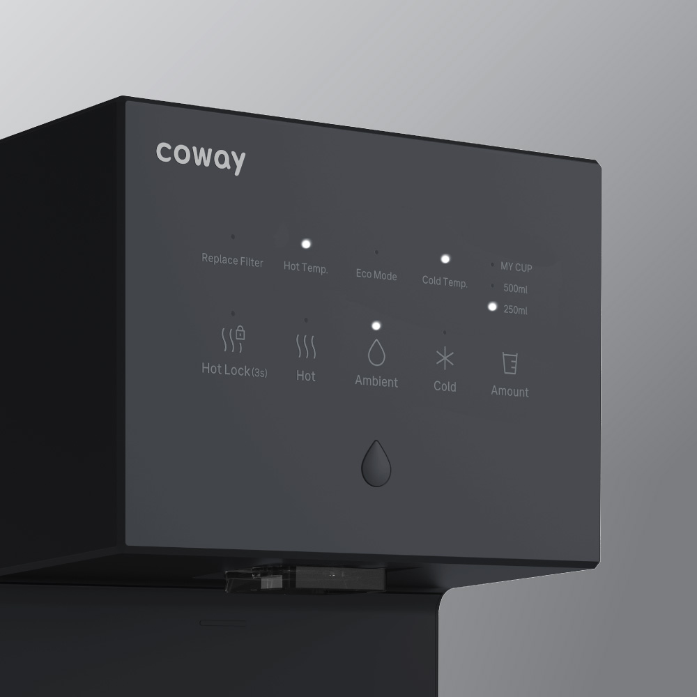 Coway Neon Water Purifier in Pebble Gray Colour - Control Panel 